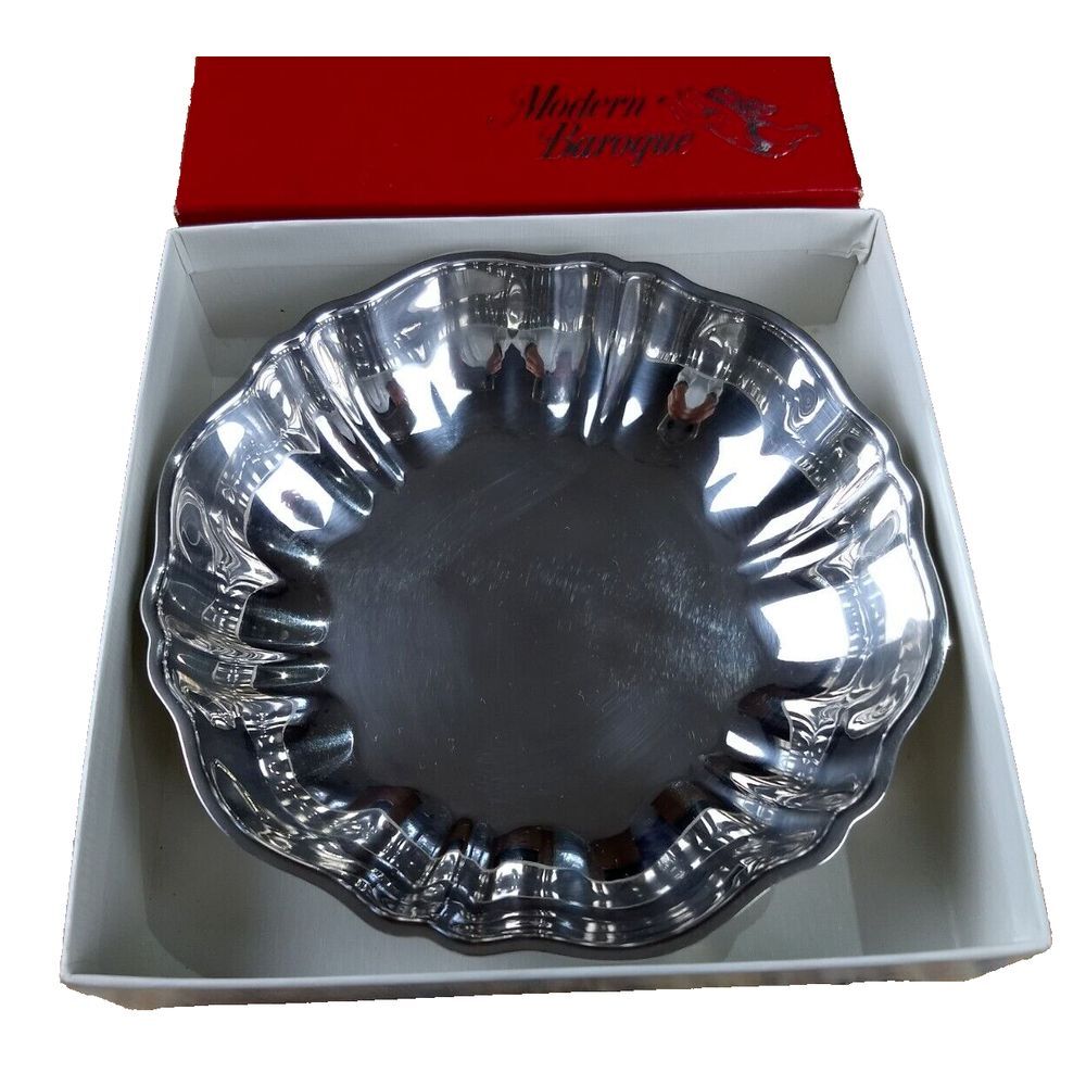 ONEIDA Scalloped Edge Bowl Modern Baroque Community Silverplate Orig Box Vintage